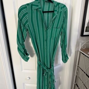 Anthropologie Maeve viscose Green Striped Long Sleeve Dress